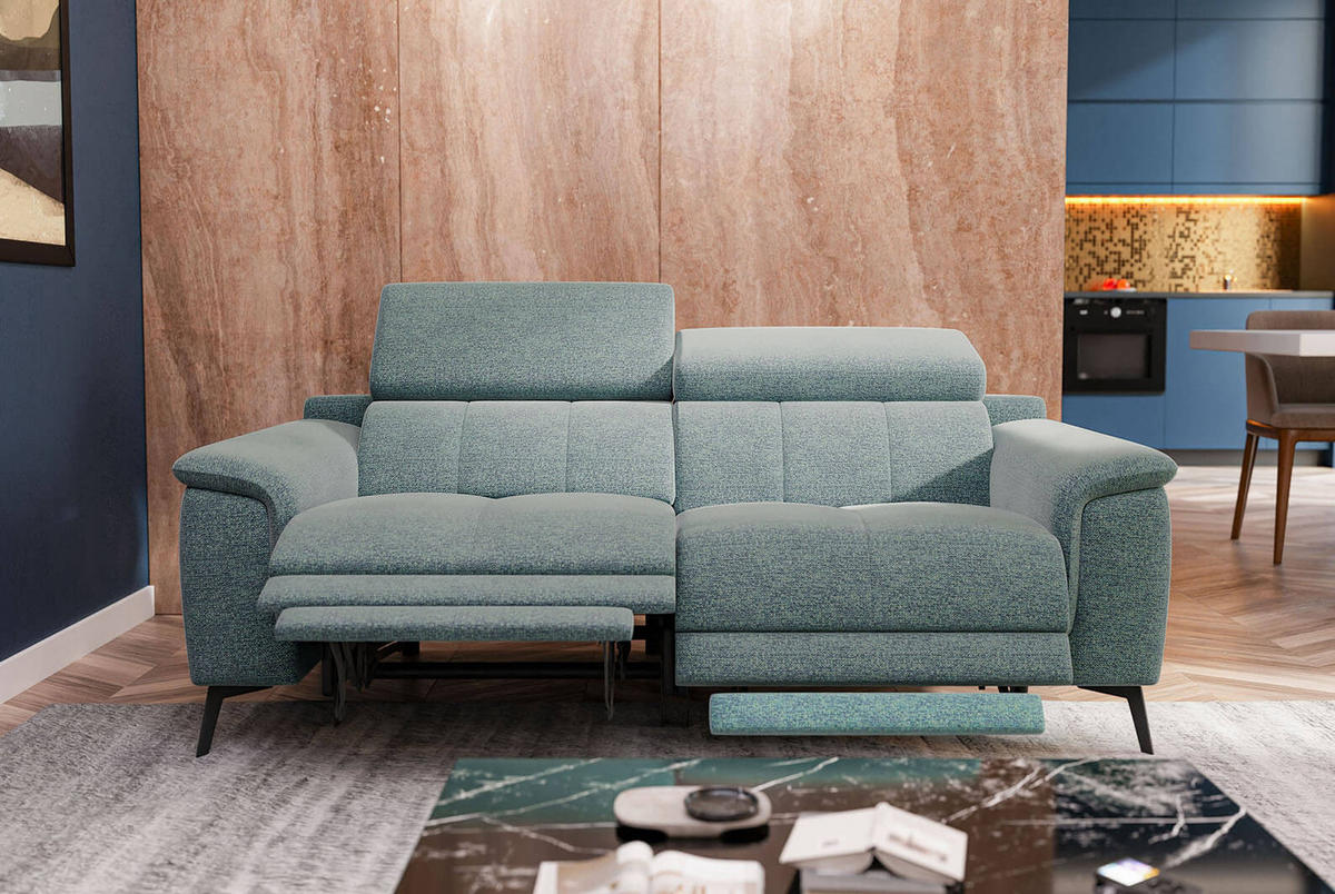 RELAXSOFA FIERO 3-Sitzer mit 2 Relaxfunktionen, mintgrün - Schwarz/Mintgrün, Holzwerkstoff/Textil (212/82/103cm) - Courtois Laville