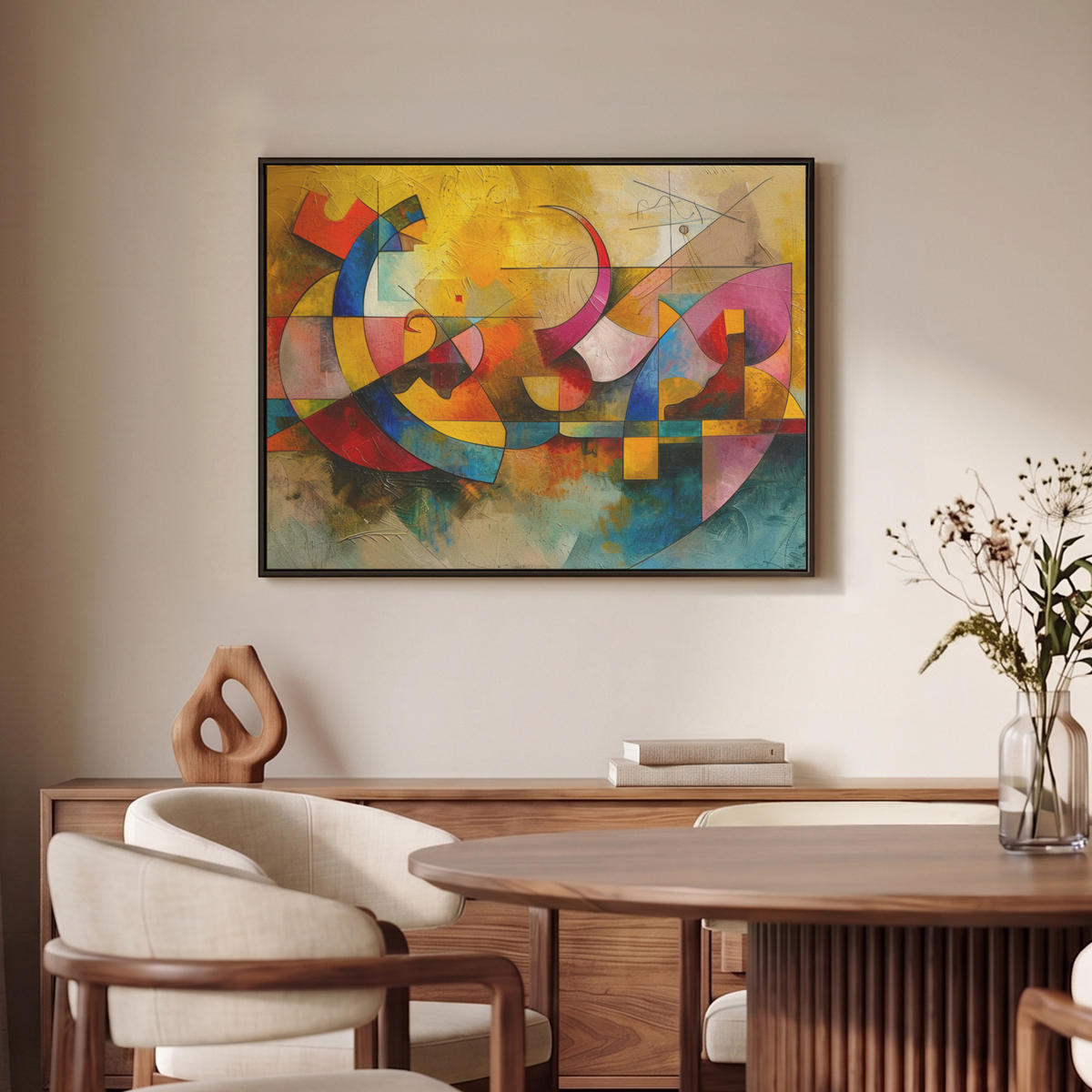 LEINWAND Bilder mit Rahmen - Kunst - Abstrakt - Modern - 80x60 - Gelb, Textil (80/60cm) - MuchoWow