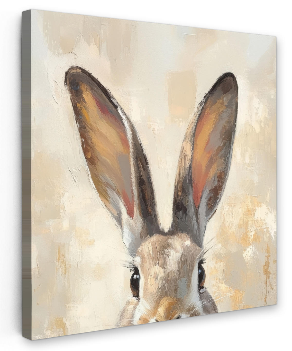 LEINWANDBILD Hase - Ohren - Braun Deko Groß 90x90 cm - Beige, Textil (90/90cm) - MuchoWow