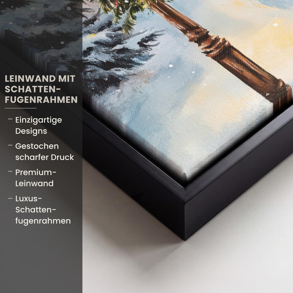 LEINWAND Bilder mit Rahmen - Weihnachtsdorf - Häuser - Schnee - Weihnachten - 30x40 - Sandfarben, Textil (30/40cm) - MuchoWow