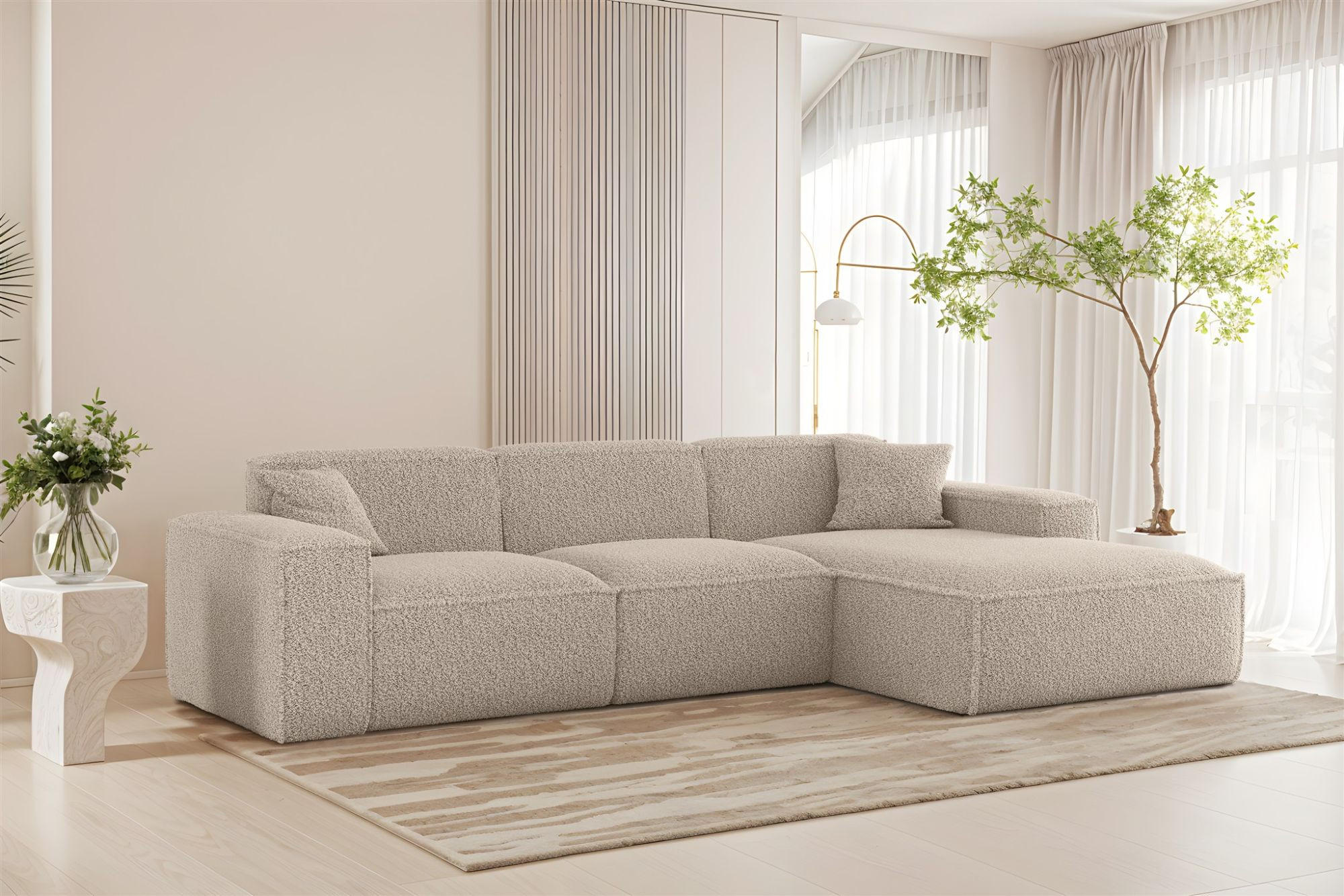 ECKSOFA Celes Premium In Sven - Hellbraun, Holzwerkstoff/Textil (266/165cm) - Fun Möbel