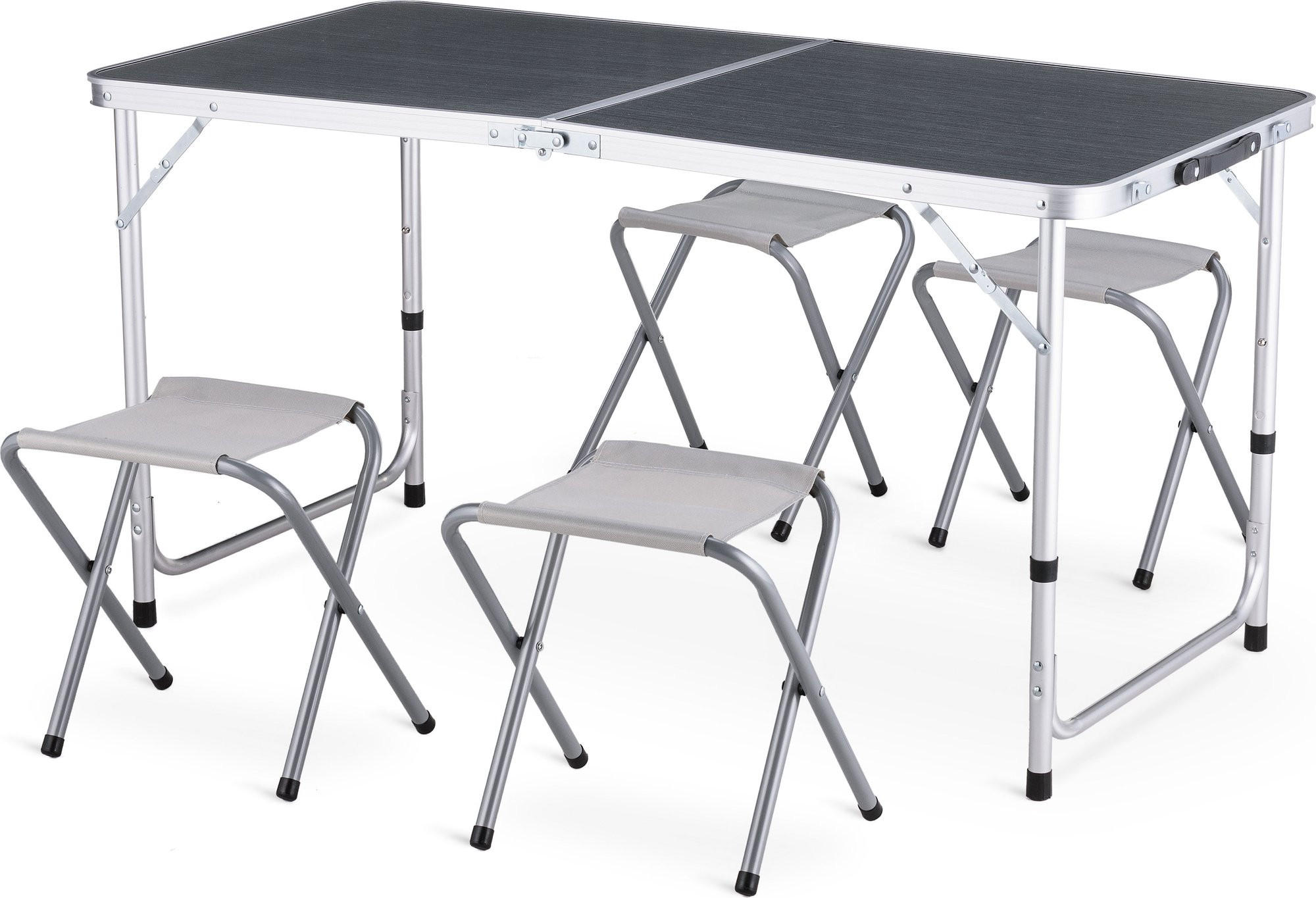 GARTENSET Tisch und 4 Stühlen, 120/60 cm, Höhenverstellbar - Dunkelgrau/Silberfarben, Metall - Outtec