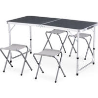 GARTENSET Tisch und 4 Stühlen, 120/60 cm, Höhenverstellbar - Dunkelgrau/Silberfarben, Metall - Outtec