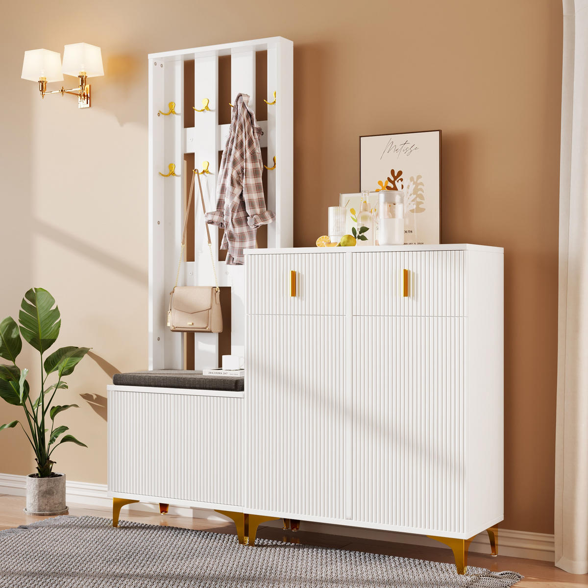 SCHUHSCHRANK aus Spanplatte 83x35x101cm in Weiß mit 2 Schubladen & 2 Türen - Weiß, Holzwerkstoff (83/101/35cm) - Modfu