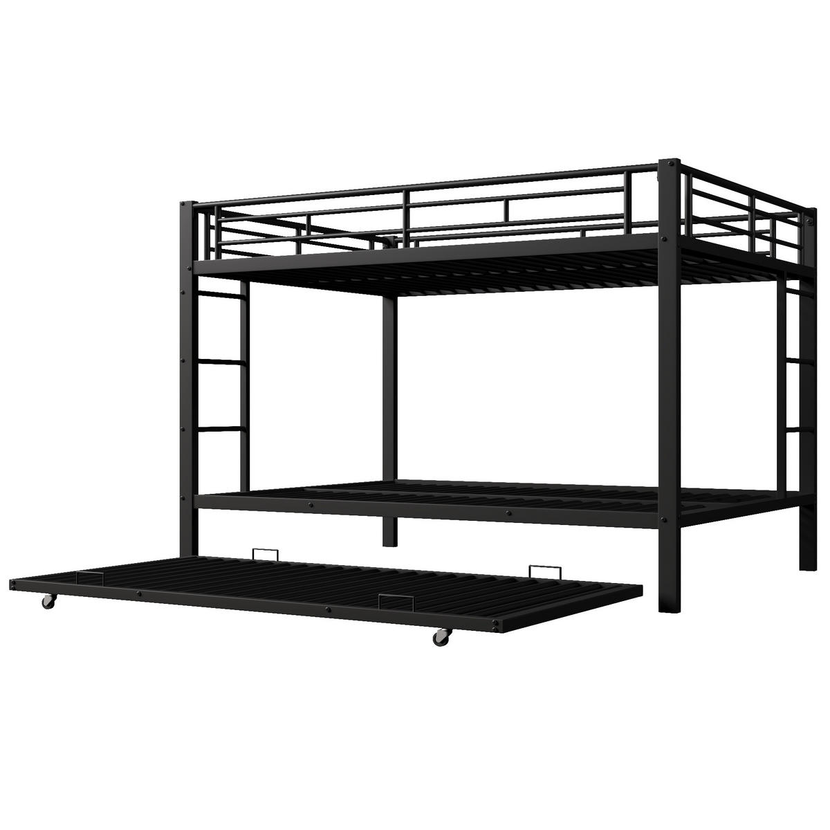 ETAGENBETT 140x200cm Schwarz Metall Ausziehbett hohe Geländer - Schwarz, Metall (140/200cm) - FLIEKS