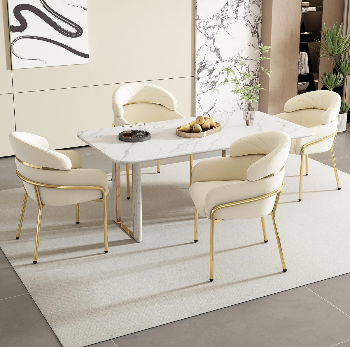 ESSZIMMERSTUHL 4er-Set Samt Beige mit Metallbeinen - Beige, Metall (53.2/79/53cm) - Meubliv