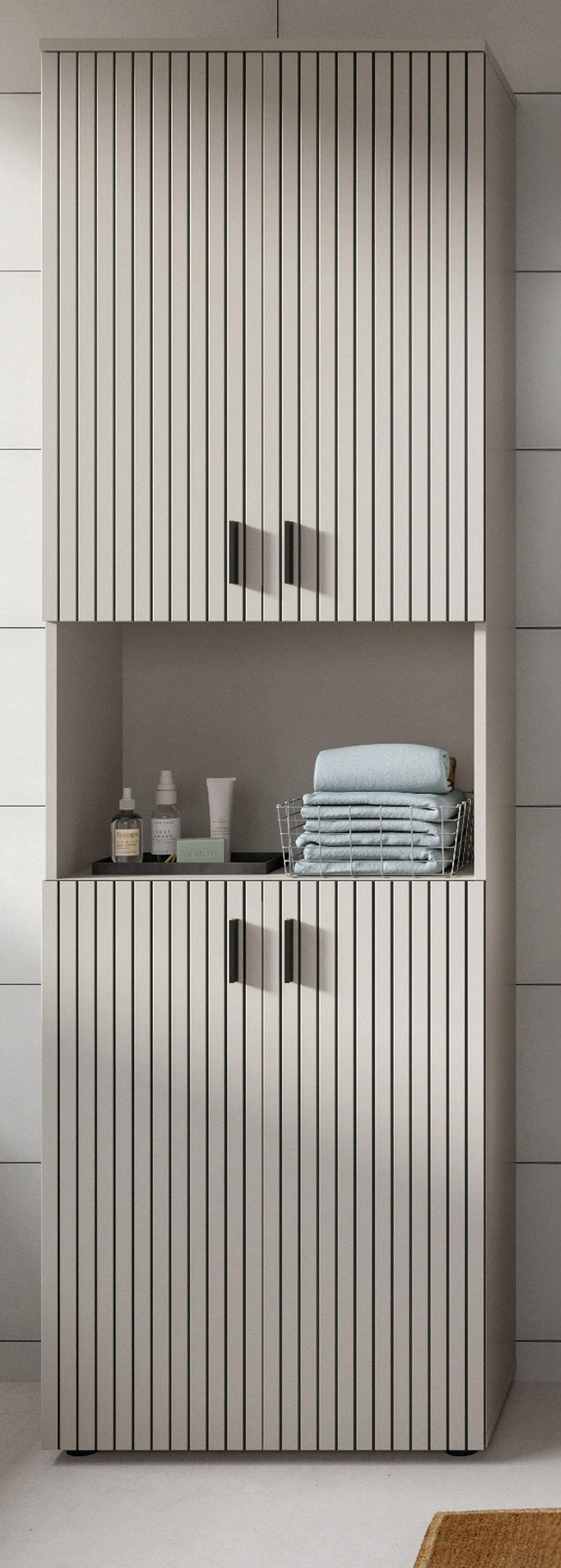 HOCHSCHRANK kaschmir 60 x 192 cm, Badschrank 4-türig - Kaschmir/Schwarz, Holzwerkstoff/Kunststoff (60/192/30cm) - Inn.Furn
