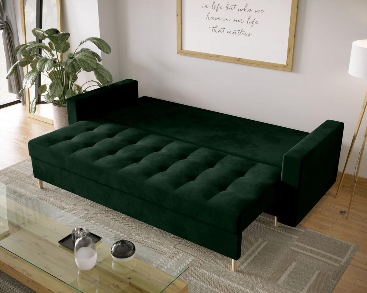 SOFA SKANDI mit Schlaffunktion ITAKA 10 mit Stauraum - Grün, Textil (90/88/232cm) - Bedante
