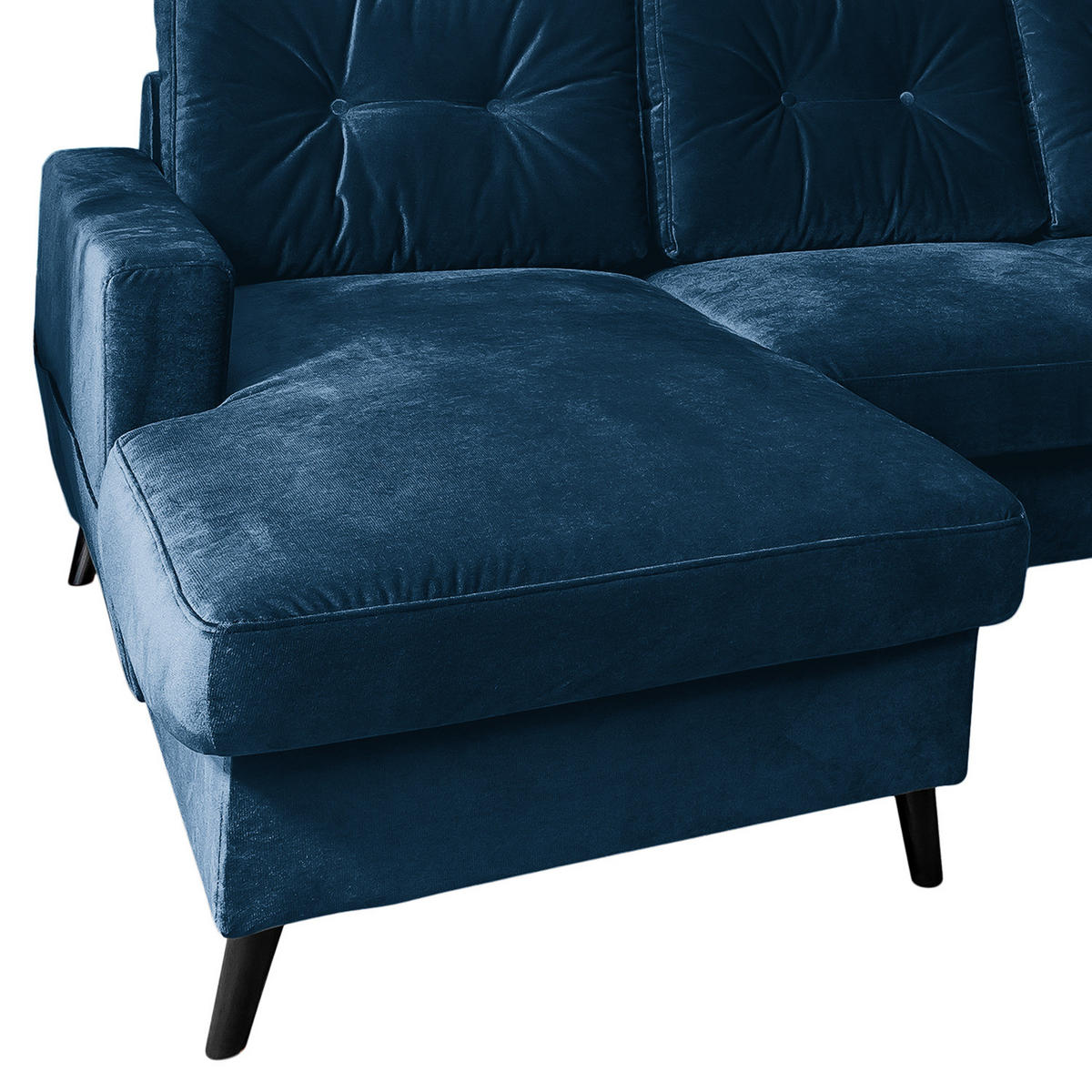 WOHNLANDSCHAFT mit Longchair - Schwarz/Dunkelblau, Buchenholz/Textil (297/90/200cm) - home24