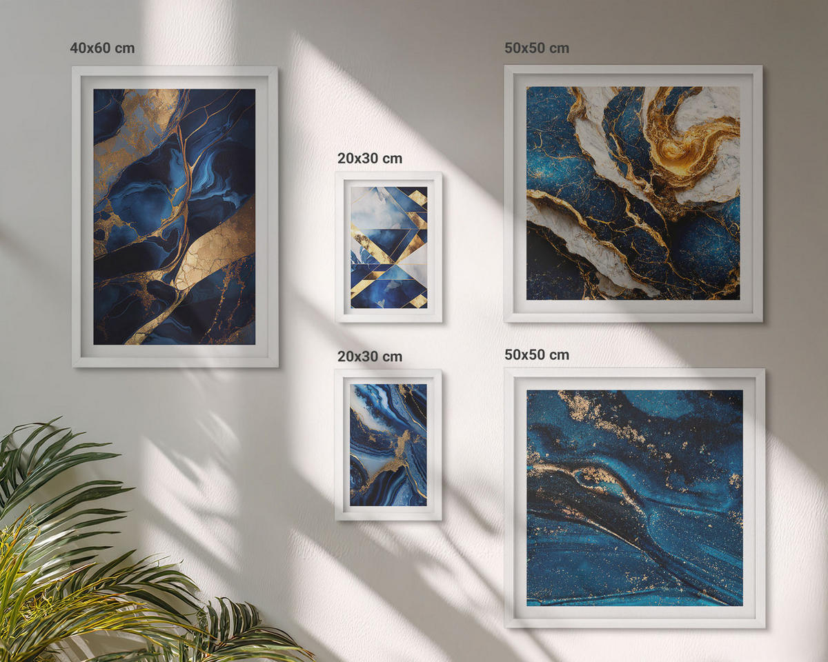 WANDBILDER 5er-Set - 50x50 cm & 20x30 cm & 40x60 cm Weißer Rahmen - Abstrakte, elegante Muster - Weiß, Kunststoff (40/60cm) - ArtPrintCave