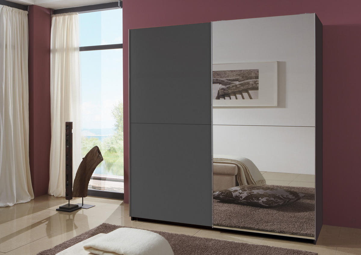 SCHWEBETÜRENSCHRANK Queen in Grafit 135 x 198 x 65 cm (BxHxT – Kleiderschrank mit einer Spiegeltür - Silberfarben/Grau, Holzwerkstoff (135/198/65cm)