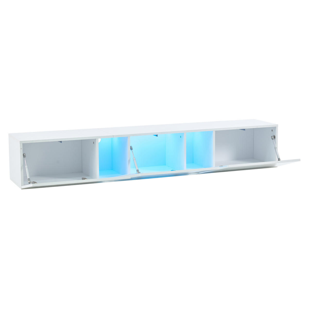 LOWBOARD 180/35/30 cm in Weiß, wandmontiert mit LED-Beleuchtung und 3 Klapptüren - Weiß, Holzwerkstoff (180/30/35cm) - Flora Grace