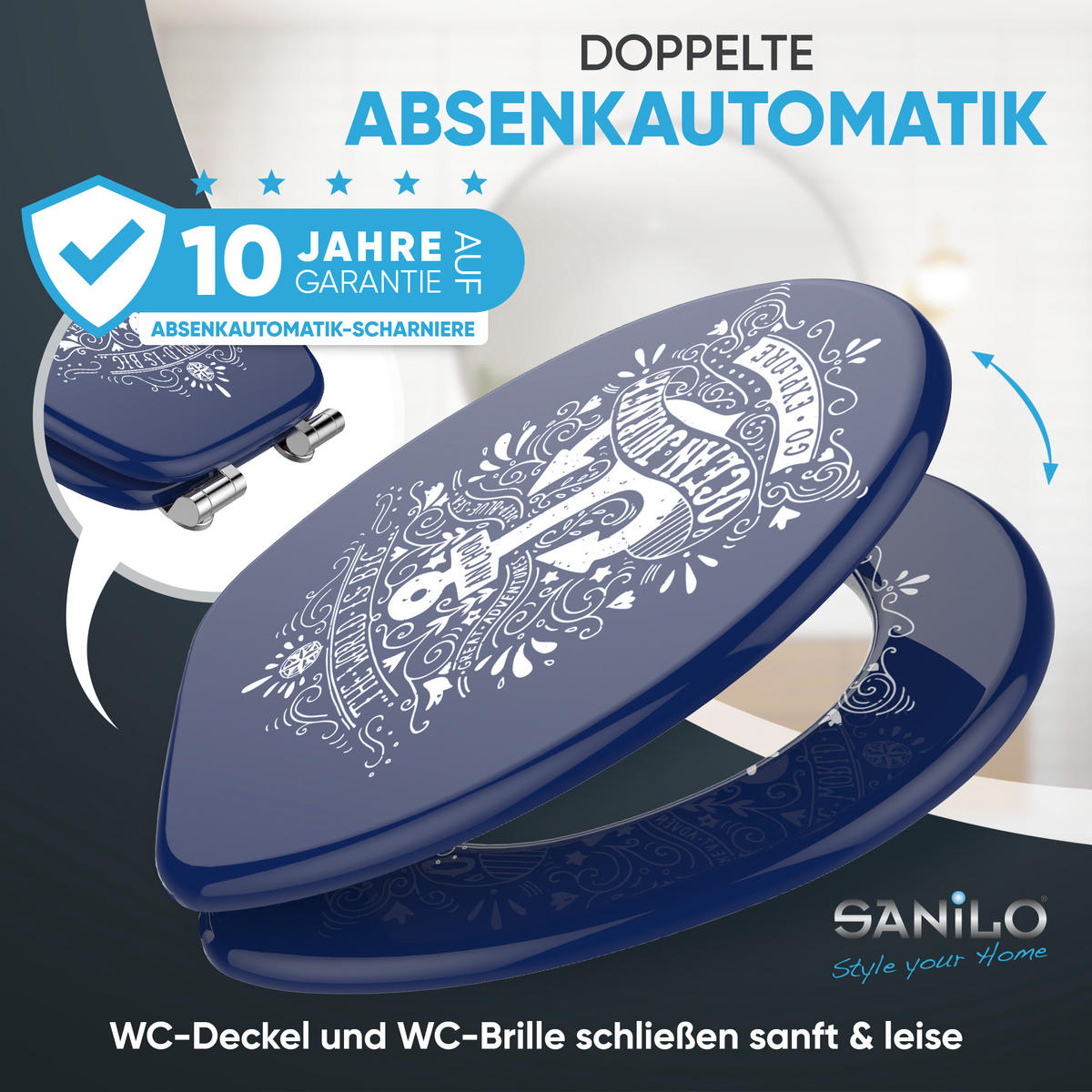 WC-SITZ mit Absenkautomatik Anker - Blau, Holzwerkstoff (38/6/47cm) - Sanilo