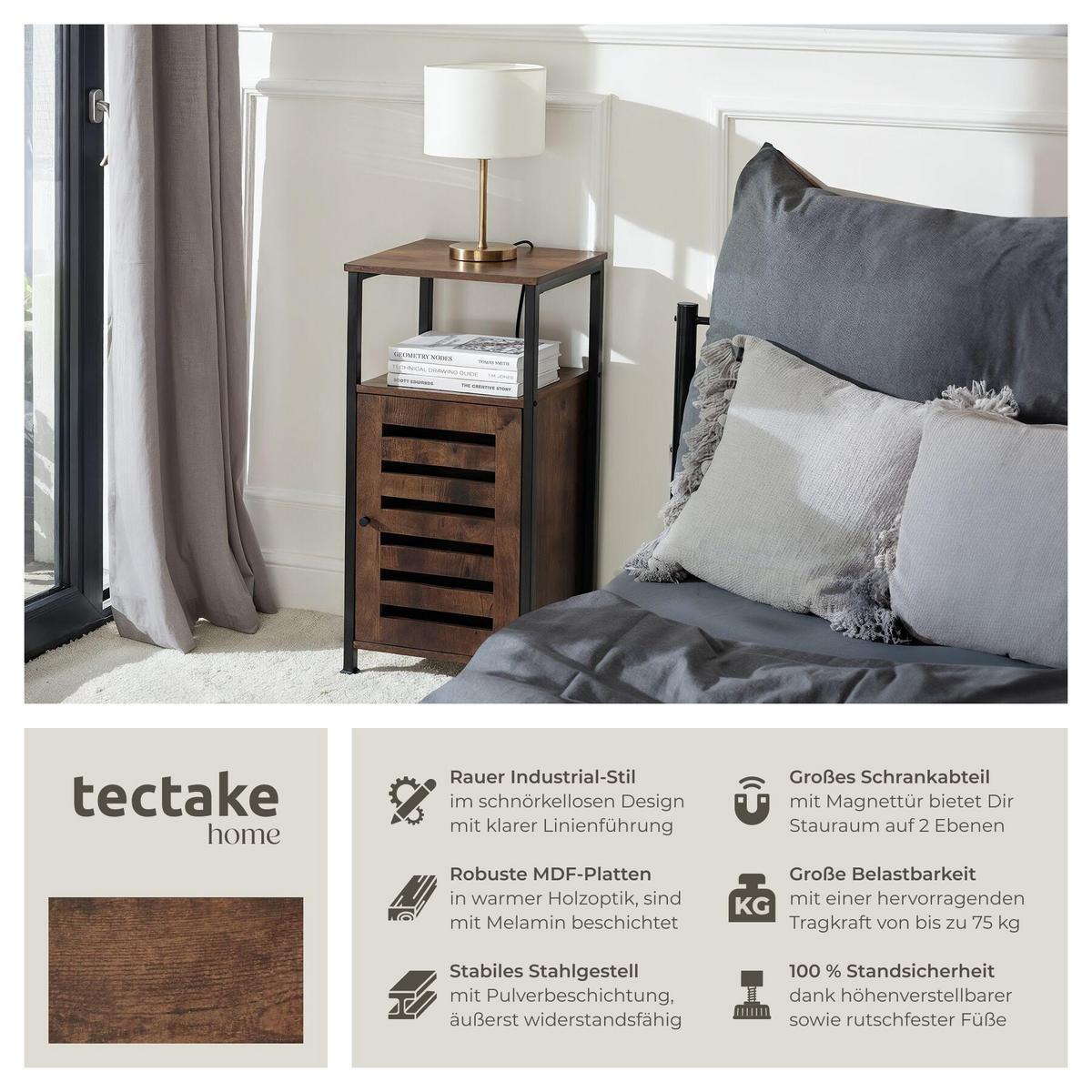 BEISTELLSCHRANK Durham,38,5 x 31,5 x 81 cm,Industrial Holz dunkel, rustikal - Rostfarben, Holz (38.5/81/31.5cm) - tectake