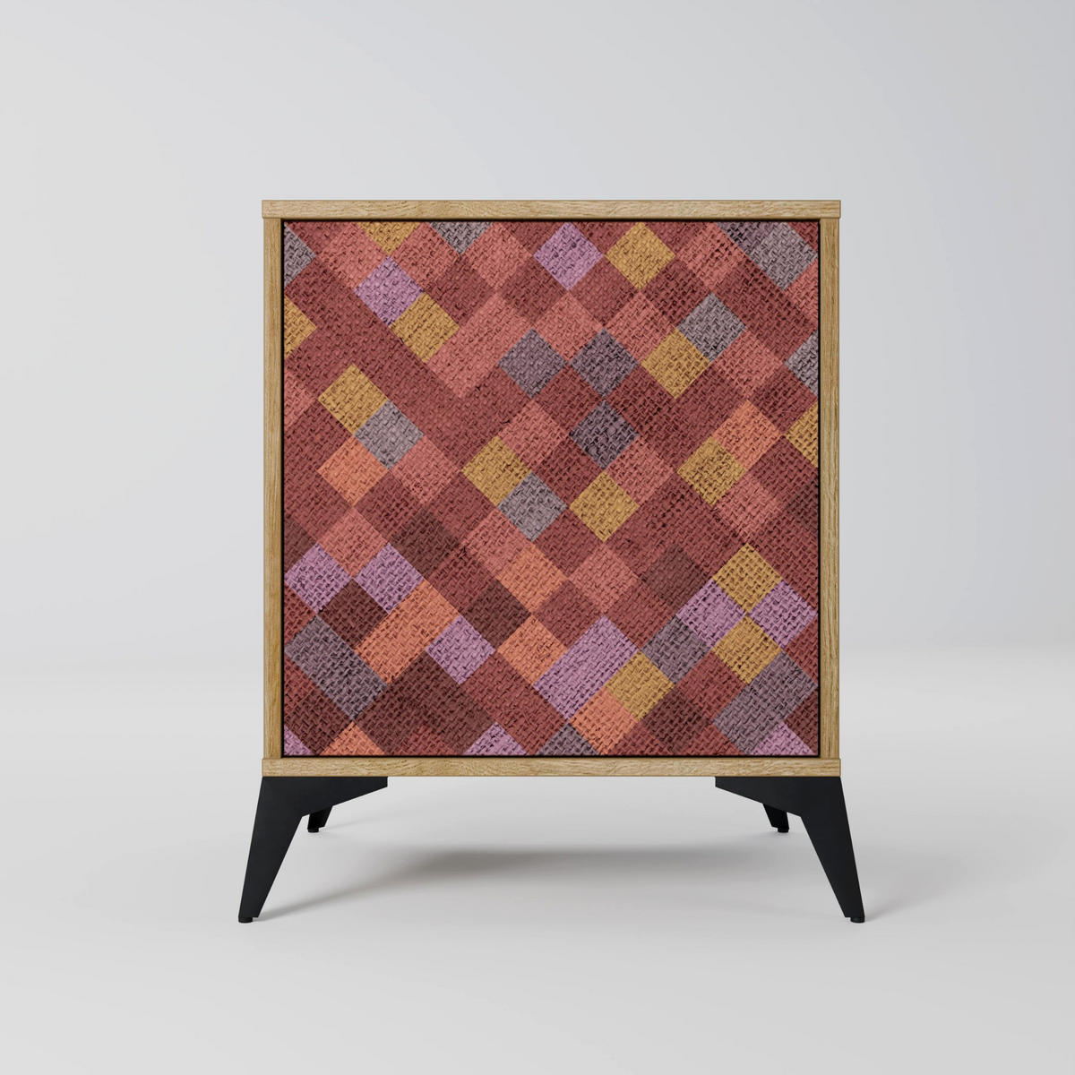 SIDEBOARD PAINTED SQUARES, Eichefarben, 57,5x42x77,5 cm, Schräge Buchenholzfüße - Eichefarben/Buchefarben, Holzwerkstoff/Buchenholz (57.5/77.5/42cm) - SpaceRebels