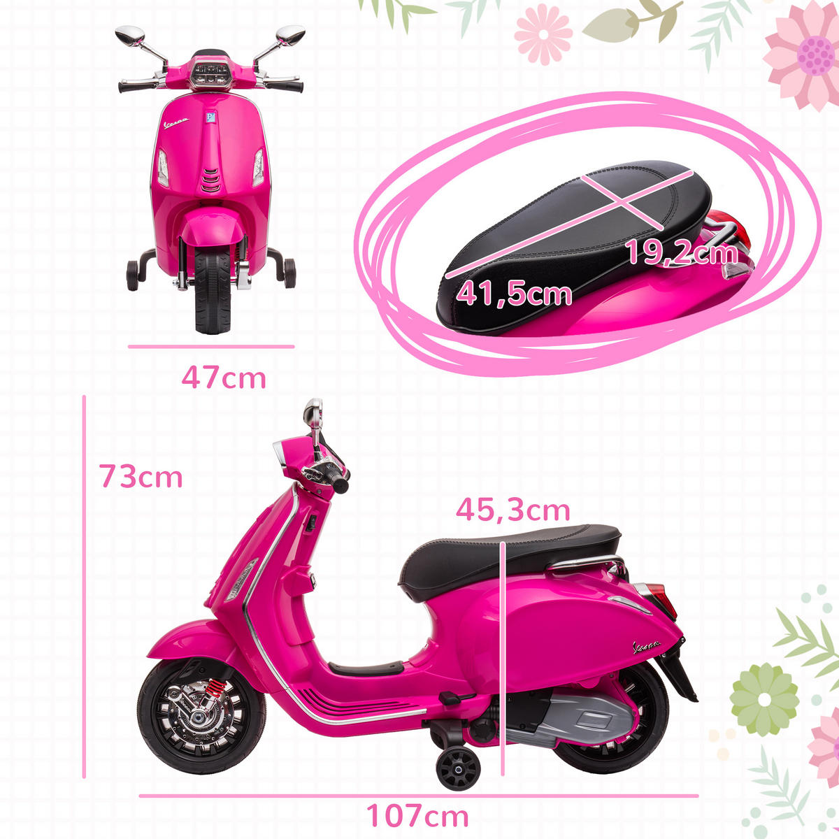 ELEKTRO-KINDERAUTO DE-13036 Stützräder Rosa - Pink, Kunststoff (107/47/73cm) - ComfortXL