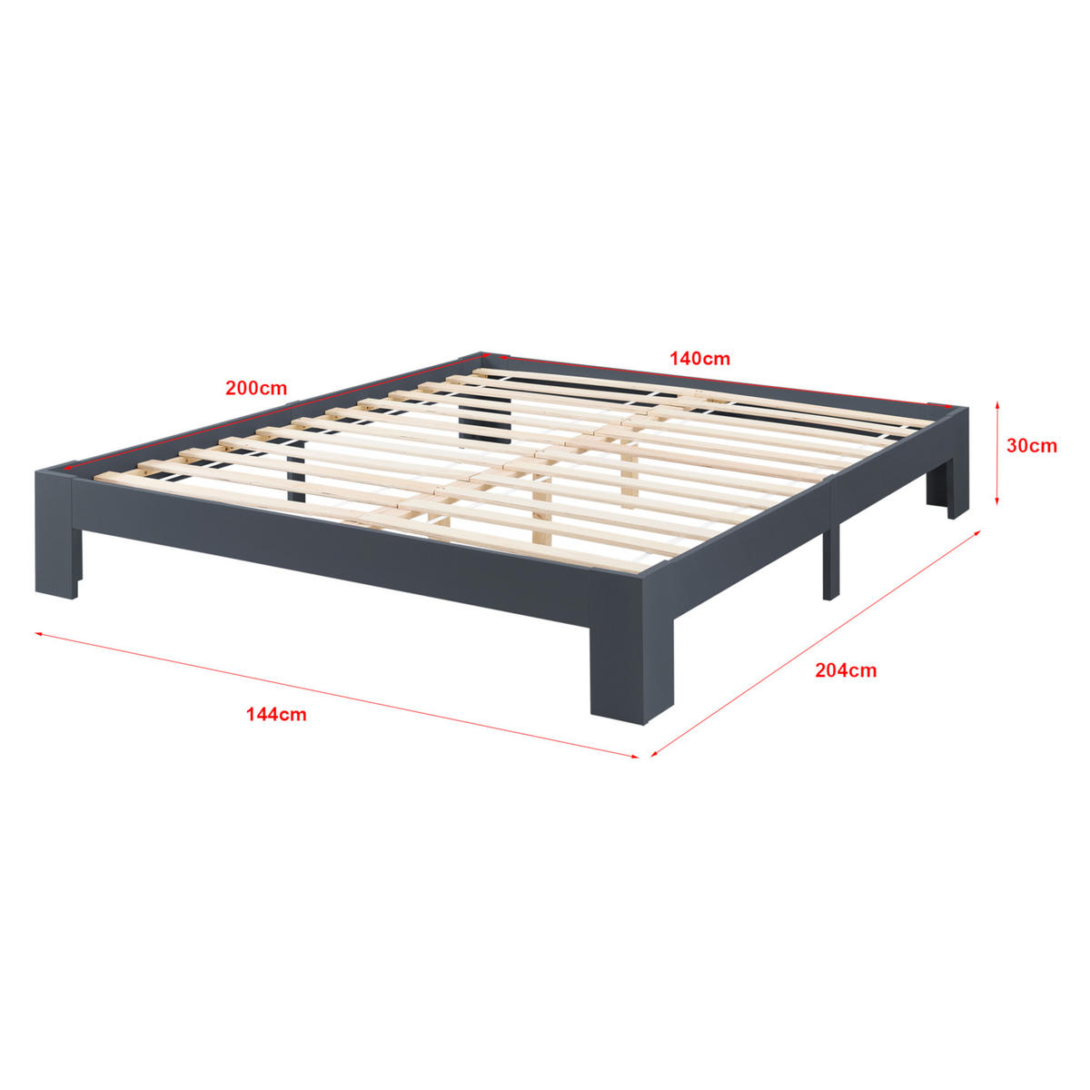 HOLZBETT Raisio - Dunkelgrau, Holz (140/200cm) - [en.casa]