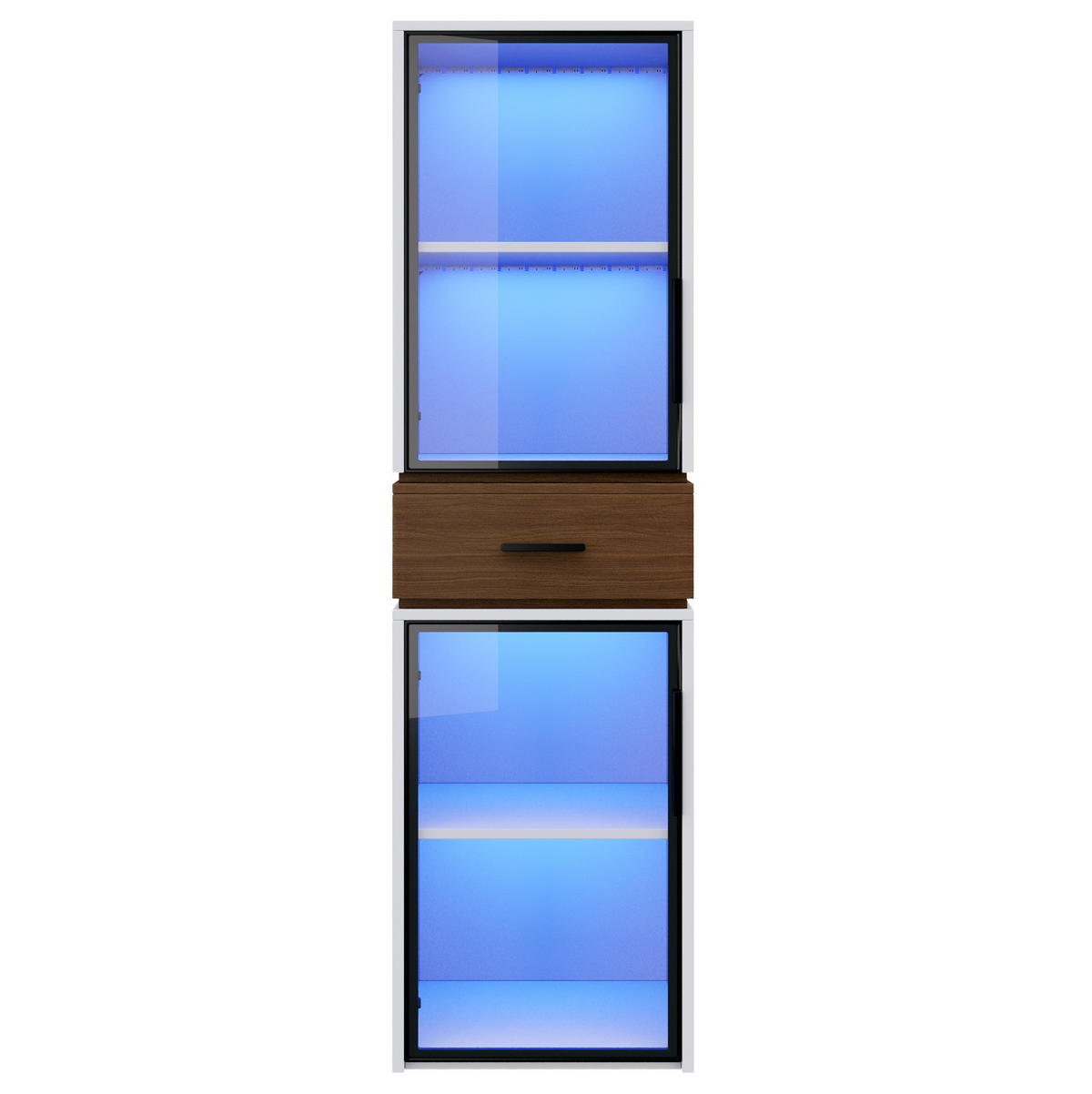 VITRÍNA z MDF 40x40x200 cm bílá s LED osvětlením, tvrzeným sklem a zásuvkou v dekoru ořechu - bílá, kompozitní dřevo (40/200/40cm) - Modfu