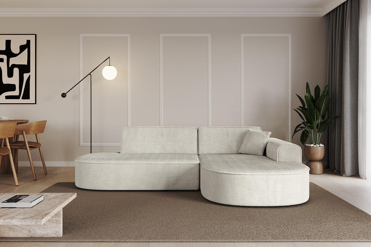 ECKSOFA Ottomane Rechts MARI-L1 - 232x163x73,5 cm Hellgrau Cord - Hellgrau/Schwarz, Holzwerkstoff/Kunststoff (234/163cm) - ALTDECOR