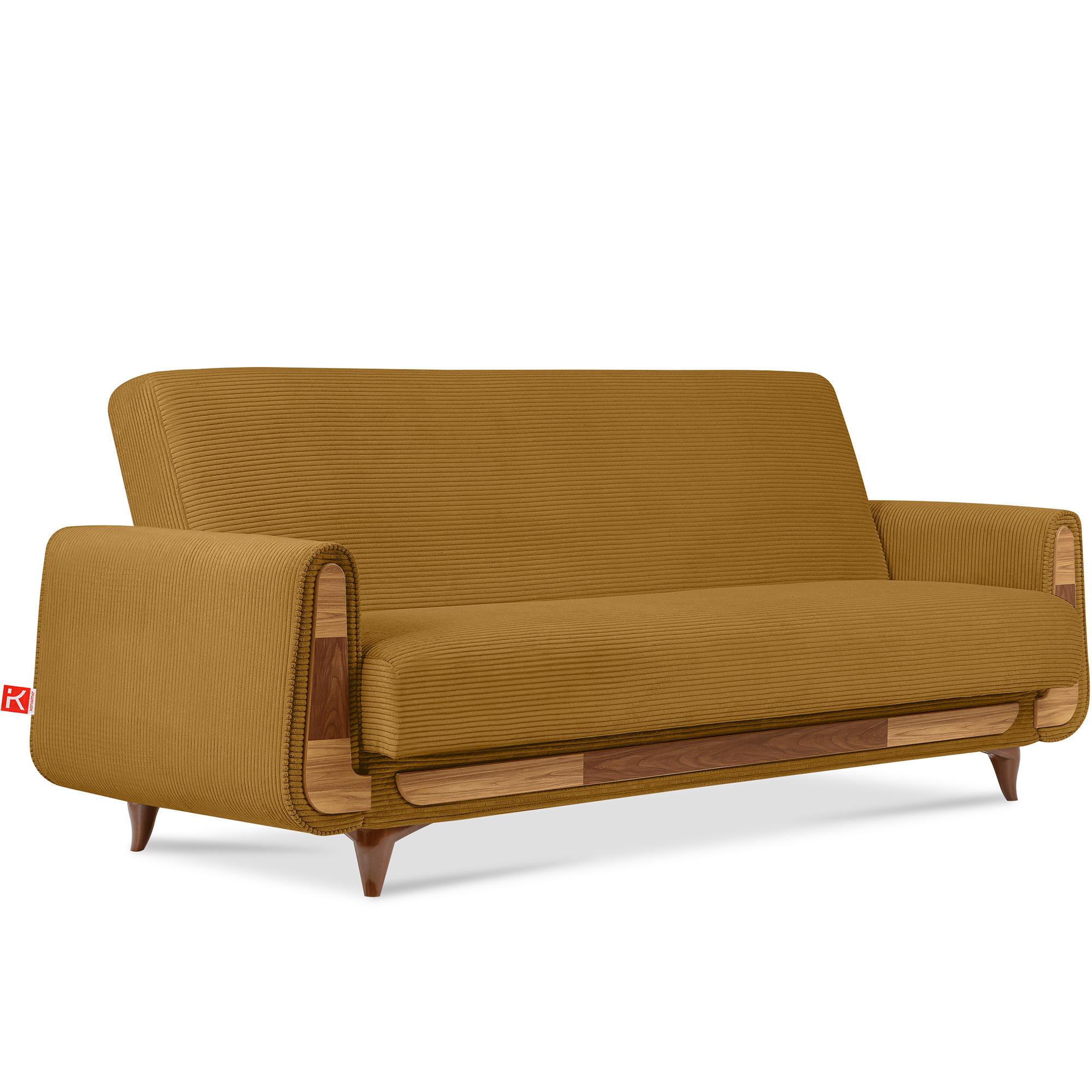 3-SITZER-SCHLAFSOFA GUSTAVO II mit Armlehnen, Gelb - Gelb, Holz/Holzwerkstoff (230/98/98cm) - KONSIMO®