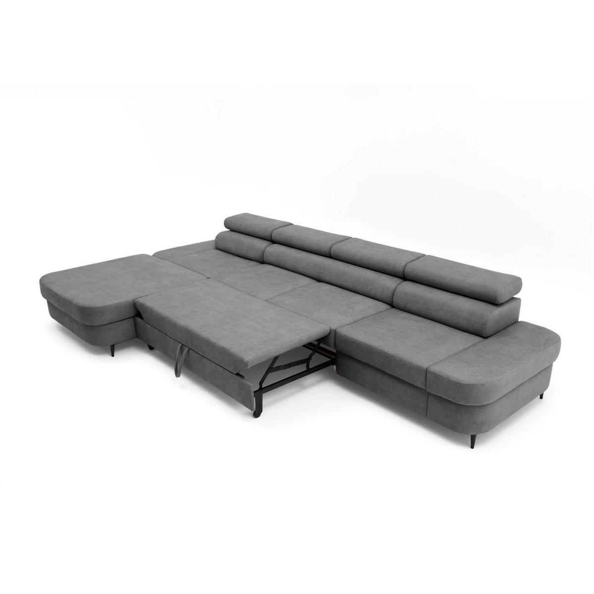 ECKSOFA JAZZ MAXI Links mit Schlaffunktion 125x195 Velours Dunkelgrau - Dunkelgrau/Schwarz, Holz/Textil (350/203cm) - Muffo