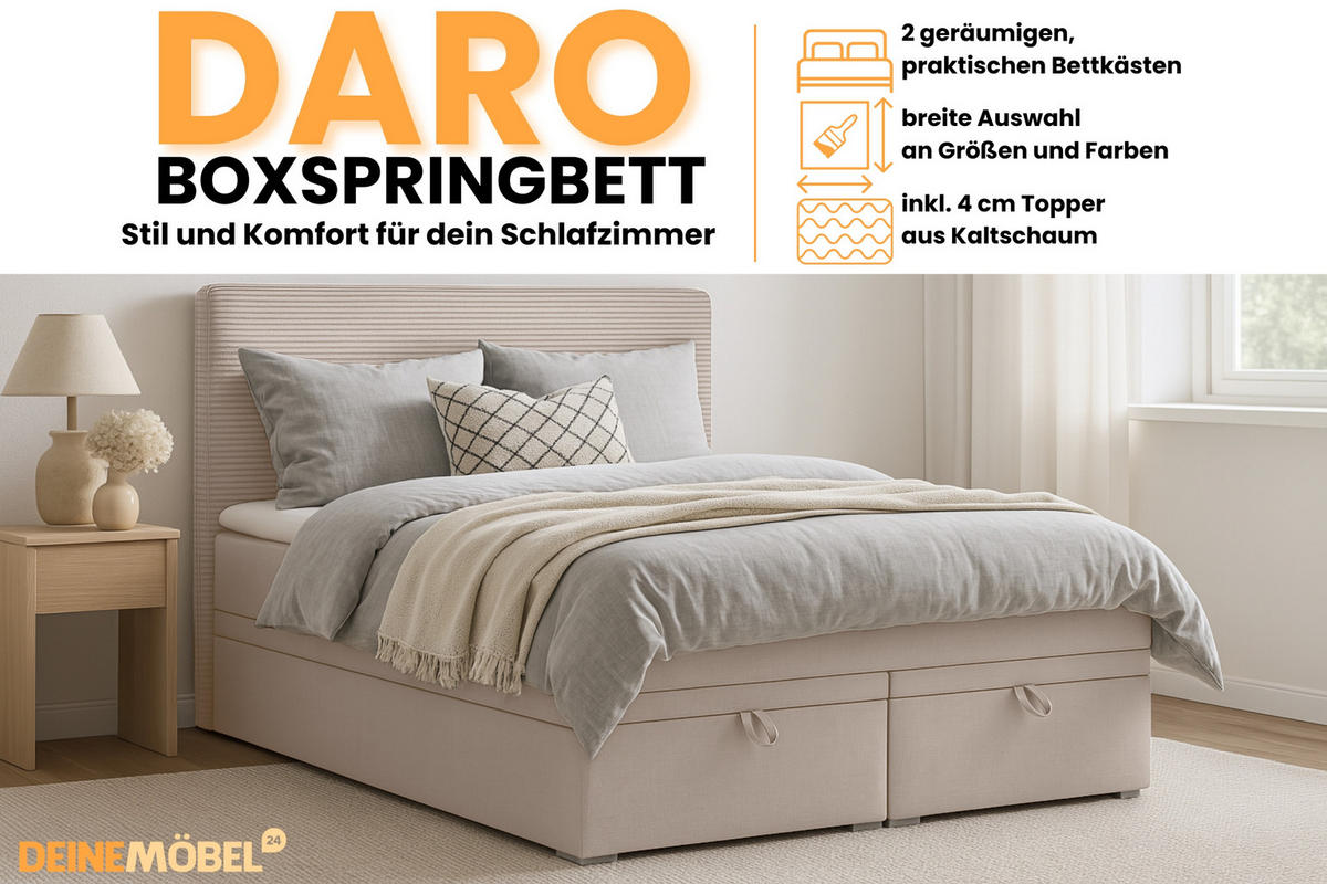 BOXBETT DARO 120/200 in Velour/Cord Beige - Beige, Holz/Holzwerkstoff (120/200cm) - Deine Möbel 24