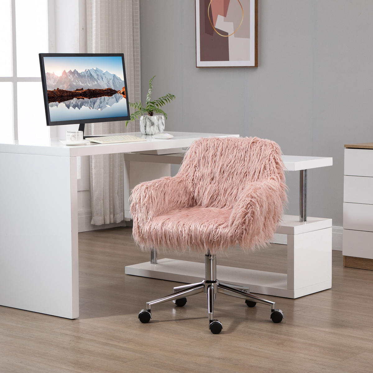 CHEFSESSEL, Schaumstoff, Rosa+Silber - Multicolor, Fell (60/85/57cm) - Vinsetto