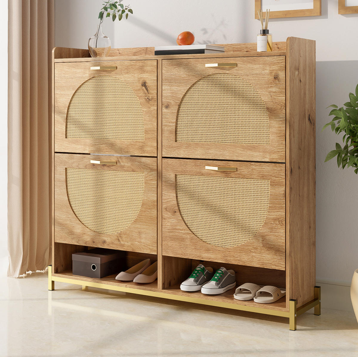 SCHUHSCHRANK 108,5/24/100 cm mit 4 Türen in Holzfarbe, platzsparend - Naturfarben, Holzwerkstoff (108.5/100/24cm) - BEAOK