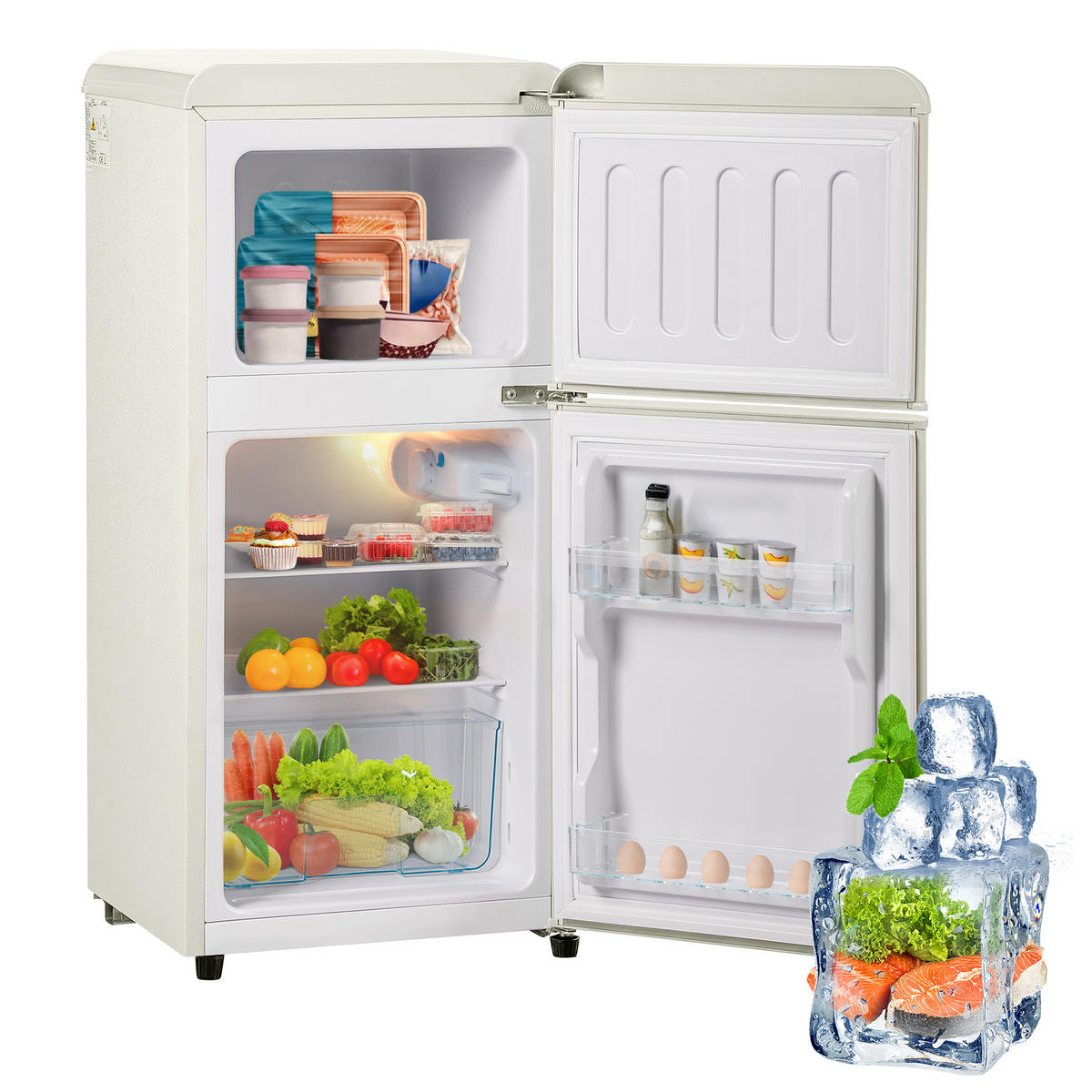 KÜHL-GEFRIER-KOMBINATION 60 l, 22 l Gefriervolumen, 45,5 x 88,8 cm, Energieeffizienzklasse E, Cremeweiß - Creme, Metall (45.5/88.8/42cm) - FOHERE