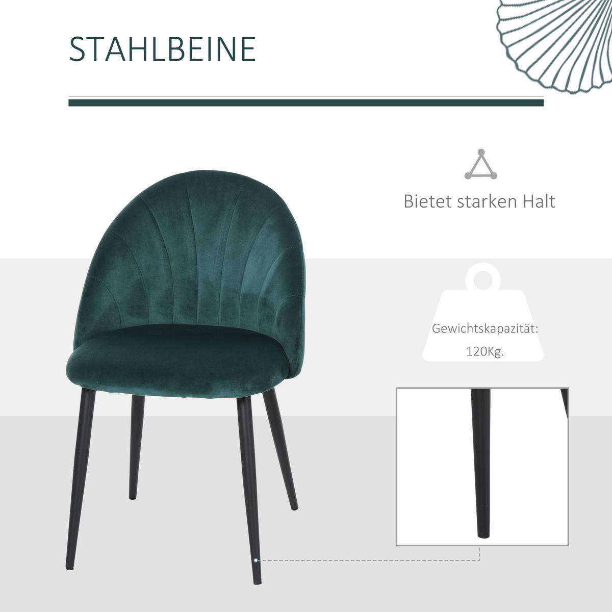 ESSZIMMERSTÜHLE, Samt, Metall, Grün - Grün, Textil (52/79/54cm) - HOMCOM