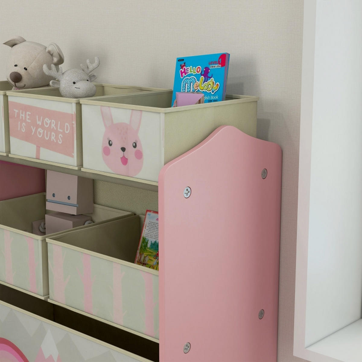 KINDERREGAL DE-09565 6 Stoffboxen mit niedlichem Motiv Rosa - Pink, Holzwerkstoff (63/66/30cm) - ComfortXL