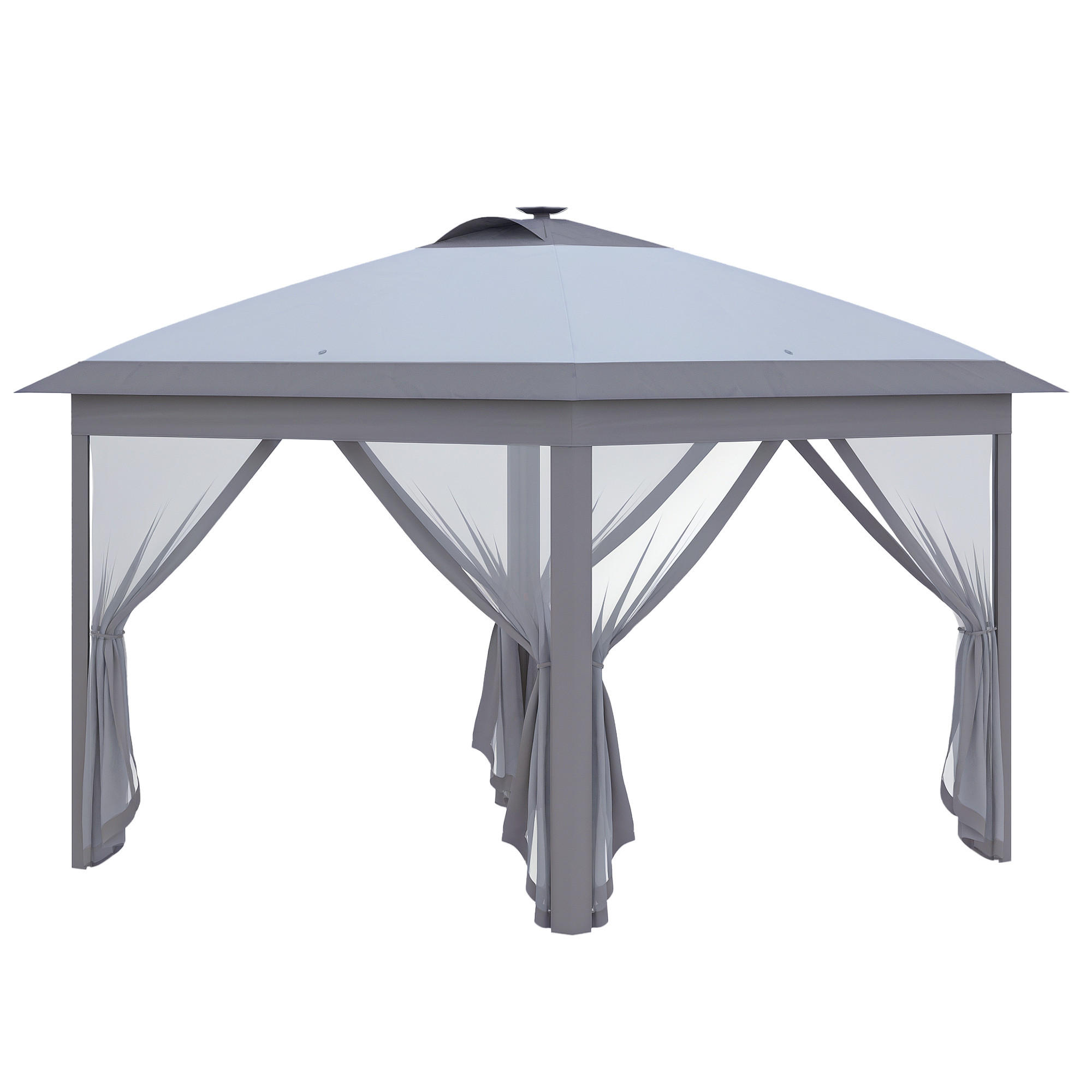 3,3 x 3,3 m Faltpavillon mit LED-Beleuchtung, Meshvorhänge, Tragetasche, Grau - Grau, Metall (330/288/330cm)