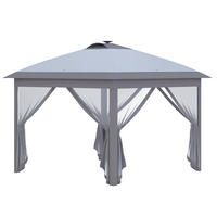 3,3 x 3,3 m Faltpavillon mit LED-Beleuchtung, Meshvorhänge, Tragetasche, Grau - Grau, Metall (330/288/330cm)