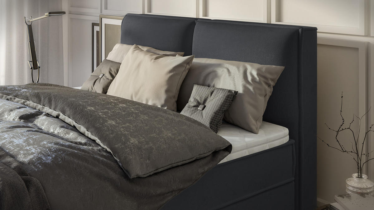 BOXBETT Eclipse 160/200 cm Graphit Luxusmicrofaser - Graphitfarben/Schwarz, Holz/Kunststoff (160/200cm) - S-Style Möbel