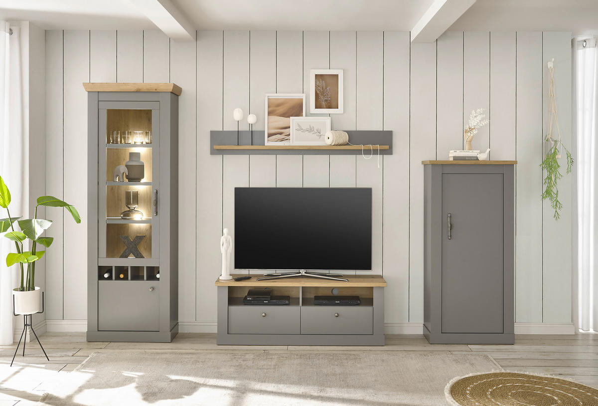 KOMMODE C14 Light Gray & Artisan Eiche 68x142x37 cm Landhaus - Grau, Holzwerkstoff (68/142/37cm) - Livojo