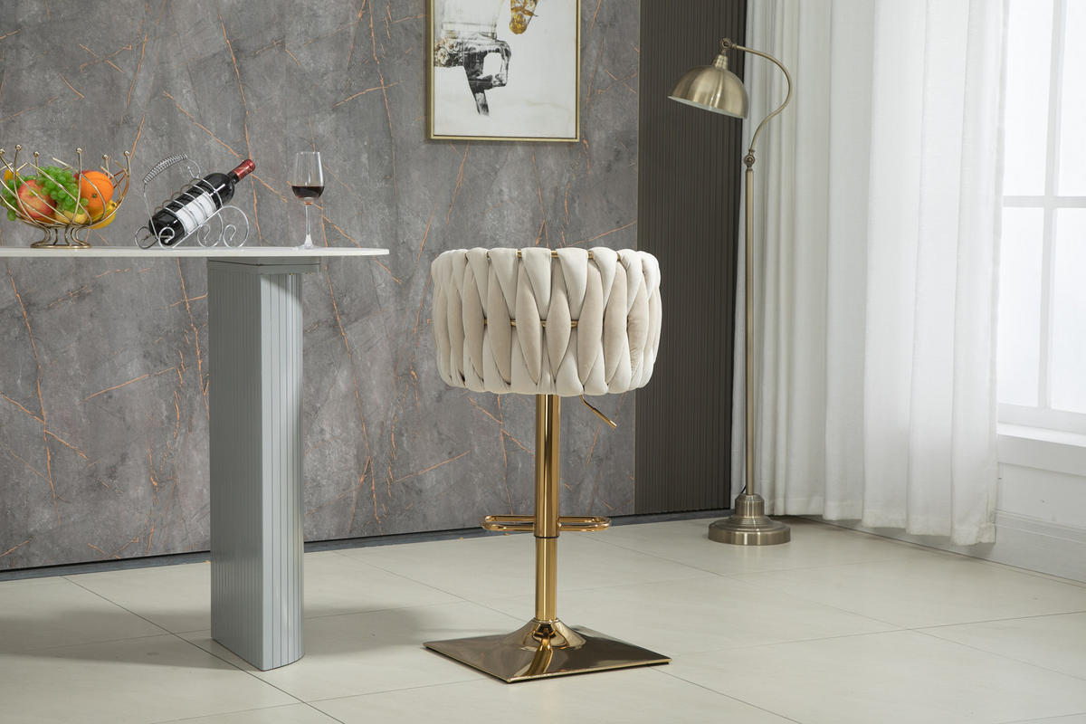 BARHOCKER, drehbar, höhenverstellbar mit Fußstütze, Textil, 53/51/87-105 cm, Ecru - Ecru, Textil (51/105/53cm) - Redom