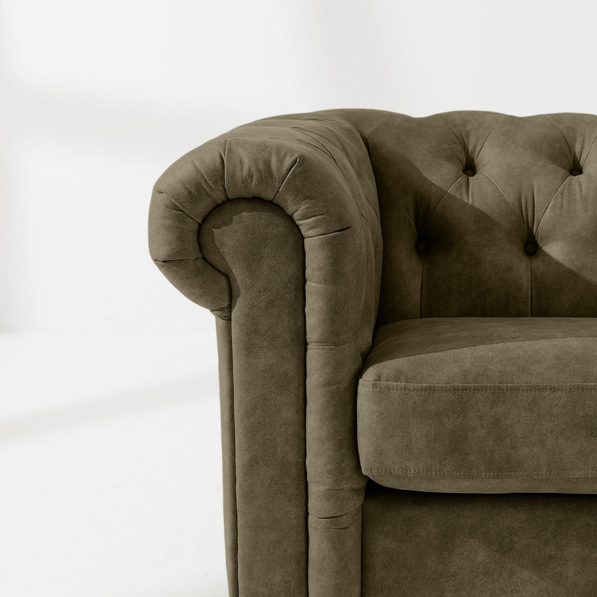 3-SITZER-SOFA GRAVO Chesterfield, Kunstleder - Wengefarben/Olivgrün, Leder/Holz (202/72/95cm) - KONSIMO®