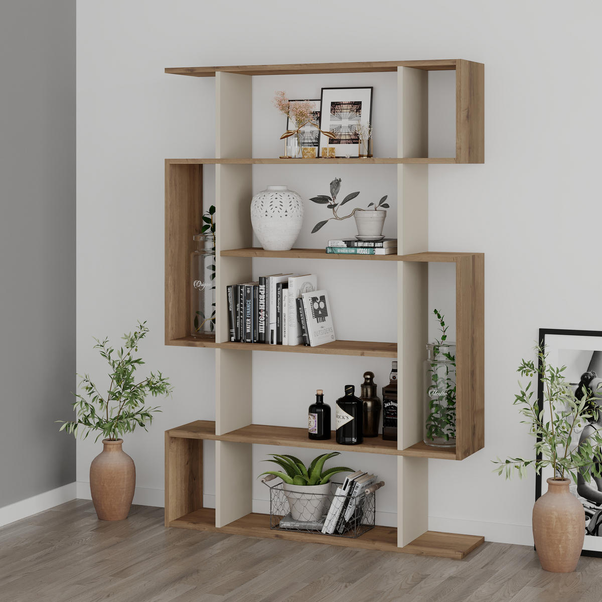 BÜCHERREGAL Mito Dunkle Eiche Sandstein 108,5/25,5/161 cm - Walnussfarben, Holzwerkstoff (108.6/160.8/25.3cm) - Decortie