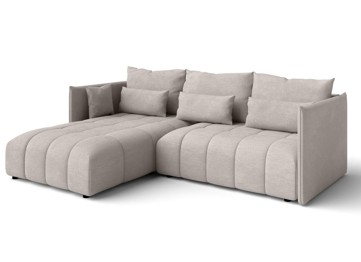 ECKSOFA L Form Gaziante Beige 245/182/83 cm – mit Bettkasten - Beige/Schwarz, Kunststoff/Textil (245/182cm) - AX Living