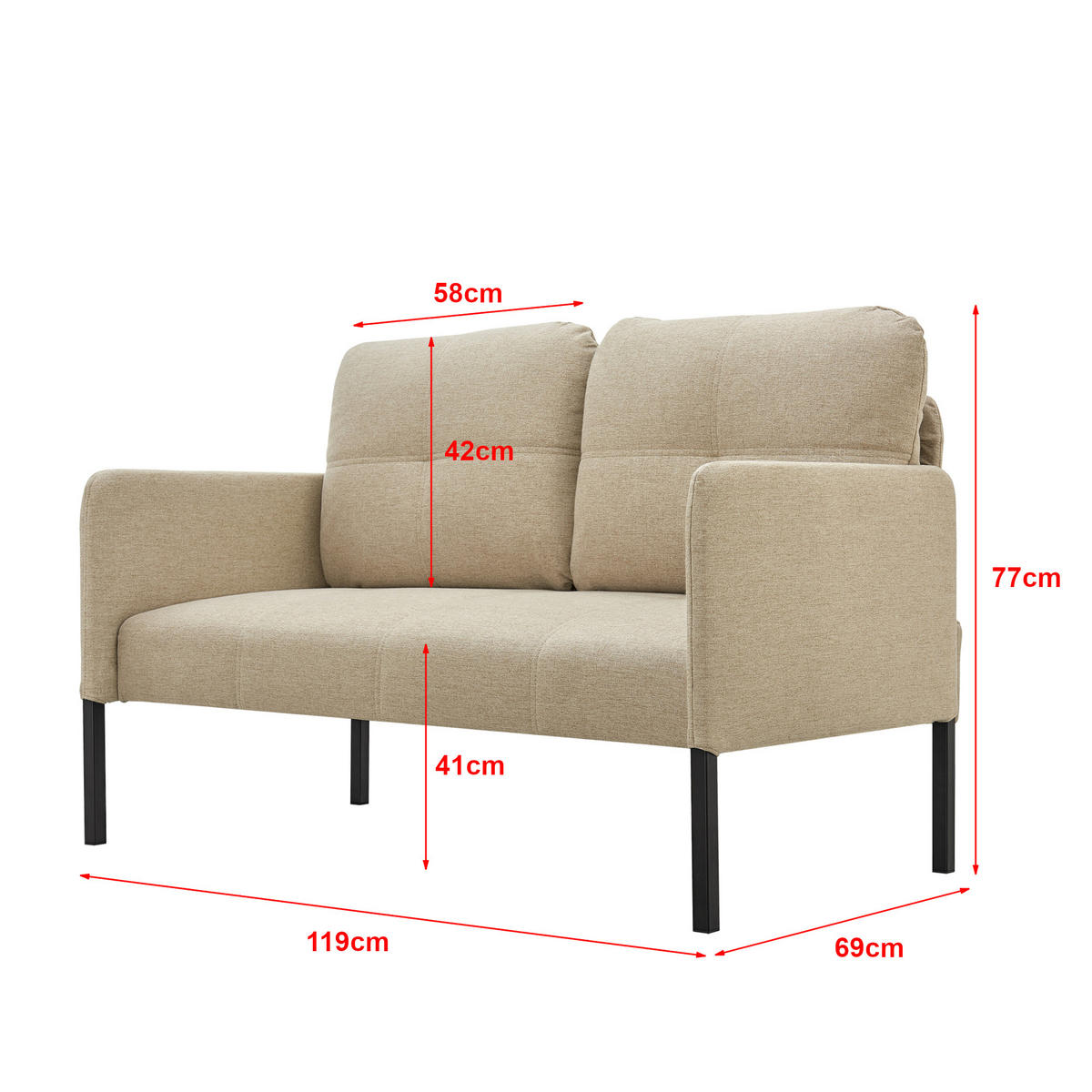 SOFA Reichling - Beige/Schwarz, Holz/Textil (119/77/69cm) - [en.casa]