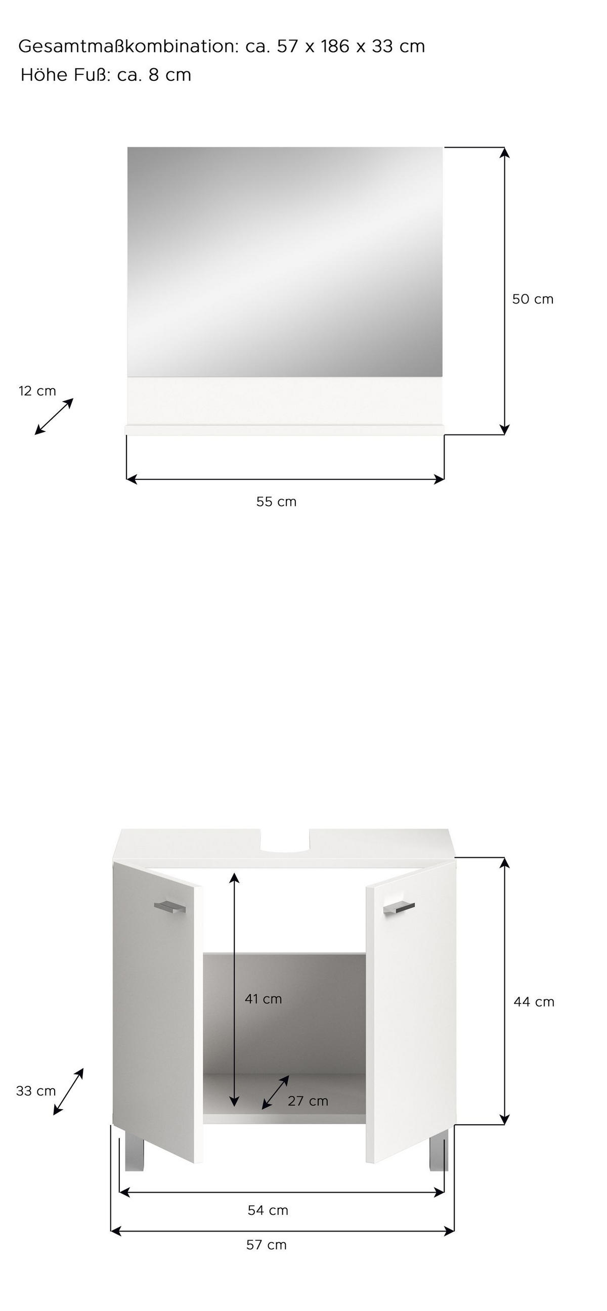 BADKOMBINATION 2tlg. Boston/Tampa Bad in weiß Nachbildung - modernes Design - B/H/T: 57x186x33 cm - Weiß, Holzwerkstoff (57/186/33cm)