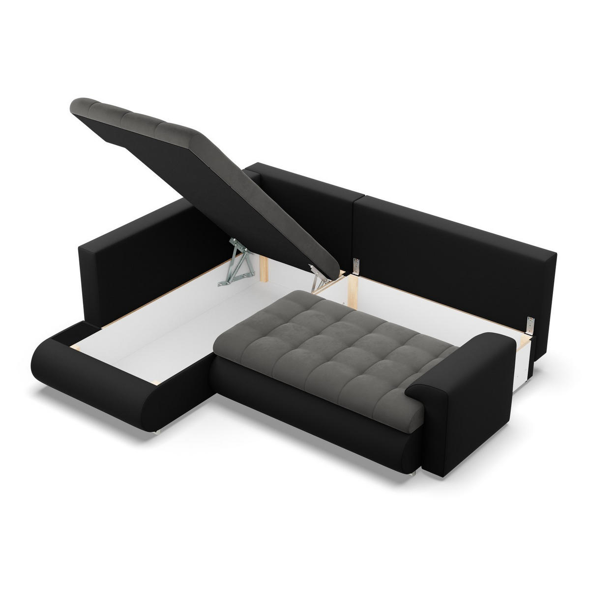 ECKSOFA LINKS MIT SCHLAFFUNKTION FORESTA, Dunkelgrau + Schwarz - Dunkelgrau/Schwarz, Textil (230/200cm) - Mebligo