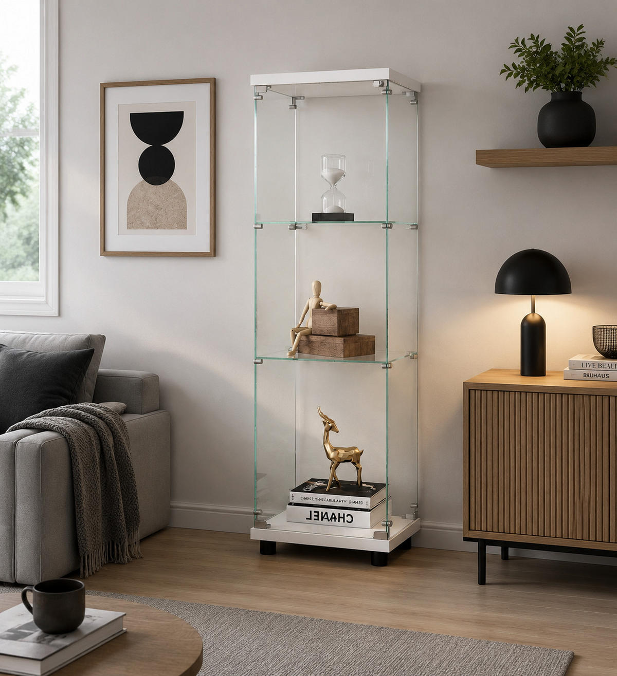 VITRINE 3-stöckig Staubdicht Weiß,für Wohnzimmer - Weiß, Glas (42/125/36cm) - PARAFTA HOME