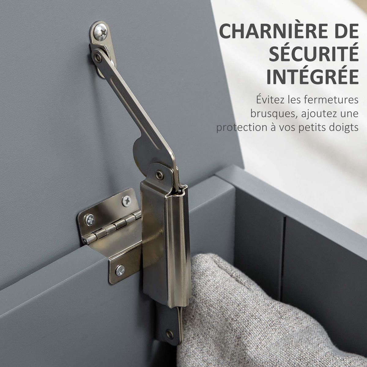 KISSENBOX DE-12548 mit Sicherheitsschanieren Grau - Grau, Holzwerkstoff (40/46/81cm) - ComfortXL