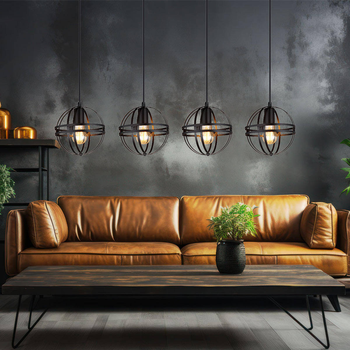 HÄNGELEUCHTE Metall Schwarz matt 4-flammig - Schwarz, Metall (100/20/120cm) - Globo Lighting