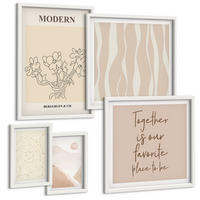 BILDER SET 5er Set - 50x50 cm & 20x30 cm & 40x60 cm Weißer Rahmen - Abstrakte Formen und Farben - Weiß, Kunststoff (40/60cm) - TULUP