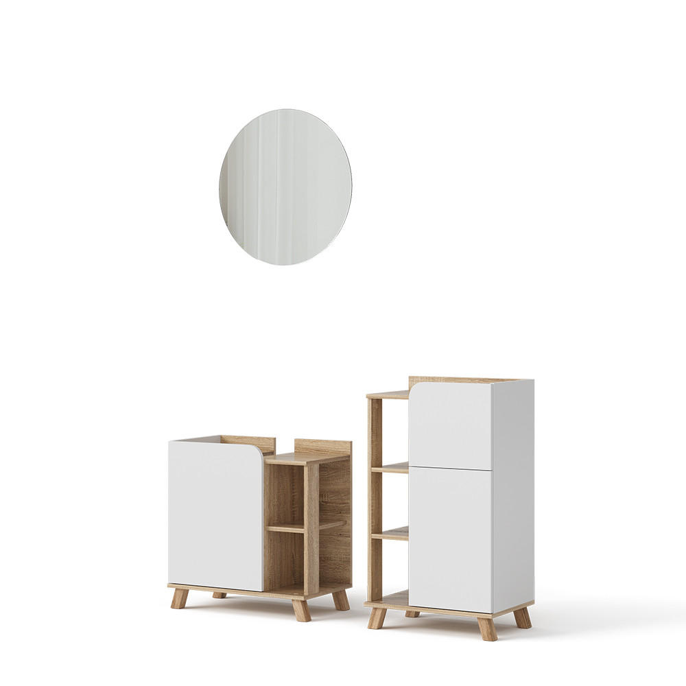 BADMÖBEL-SET Karen Sonoma/Weiß 3 Teile, mit Midischrank - Weiß/Sonoma Eiche, Holzwerkstoff (60/65/35cm) - Vicco