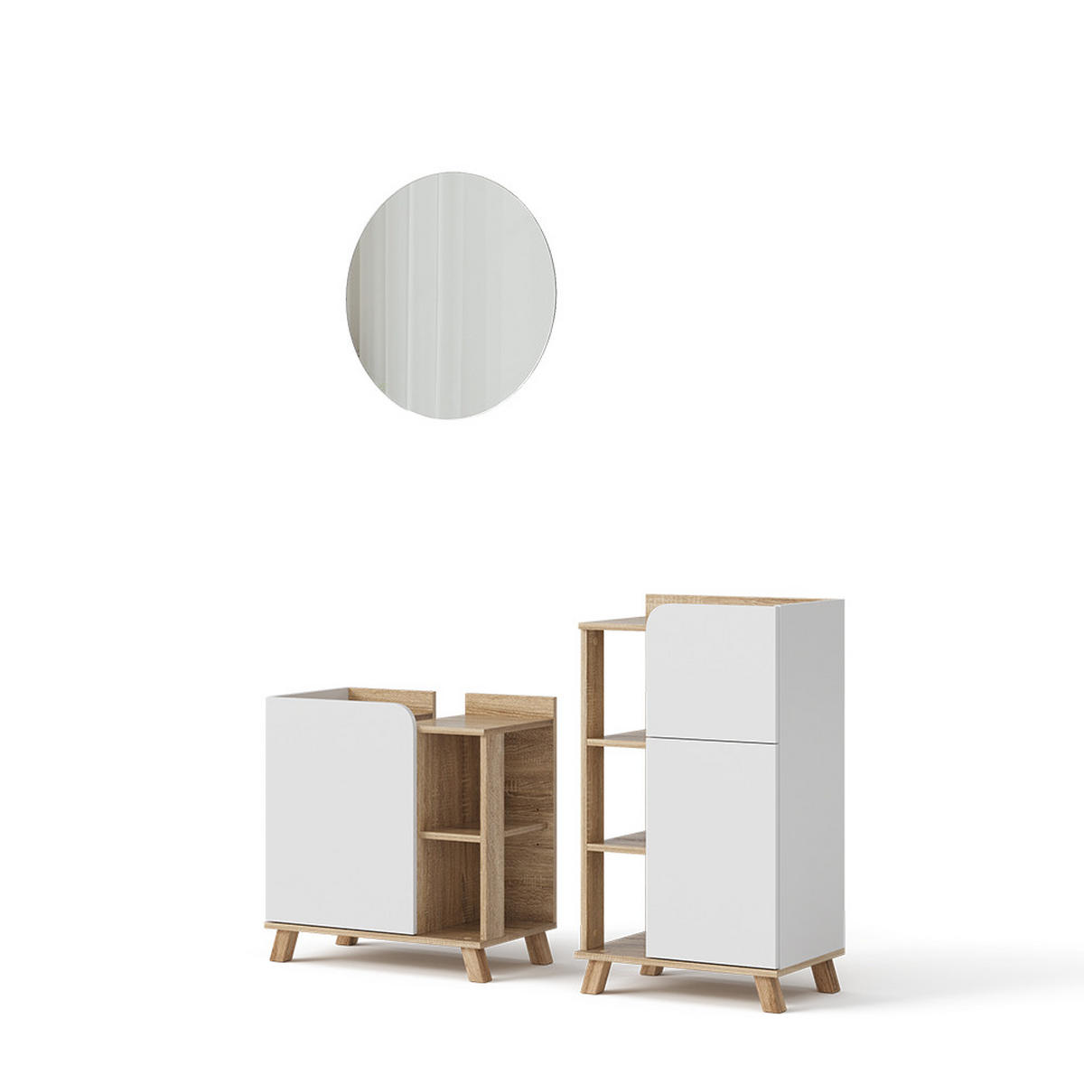 BADMÖBEL-SET Karen Sonoma/Weiß 3 Teile, mit Midischrank - Weiß/Sonoma Eiche, Holzwerkstoff (60/65/35cm) - Vicco