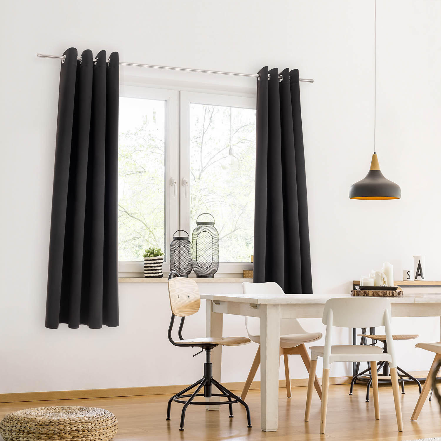 VERDUNKLUNGSVORHÄNGE Emelie 117/138 cm,2er-Set, mit Hitze- und Kälteschutz,Schwarz - Schwarz, Kunststoff (117/138cm) - Blumtal