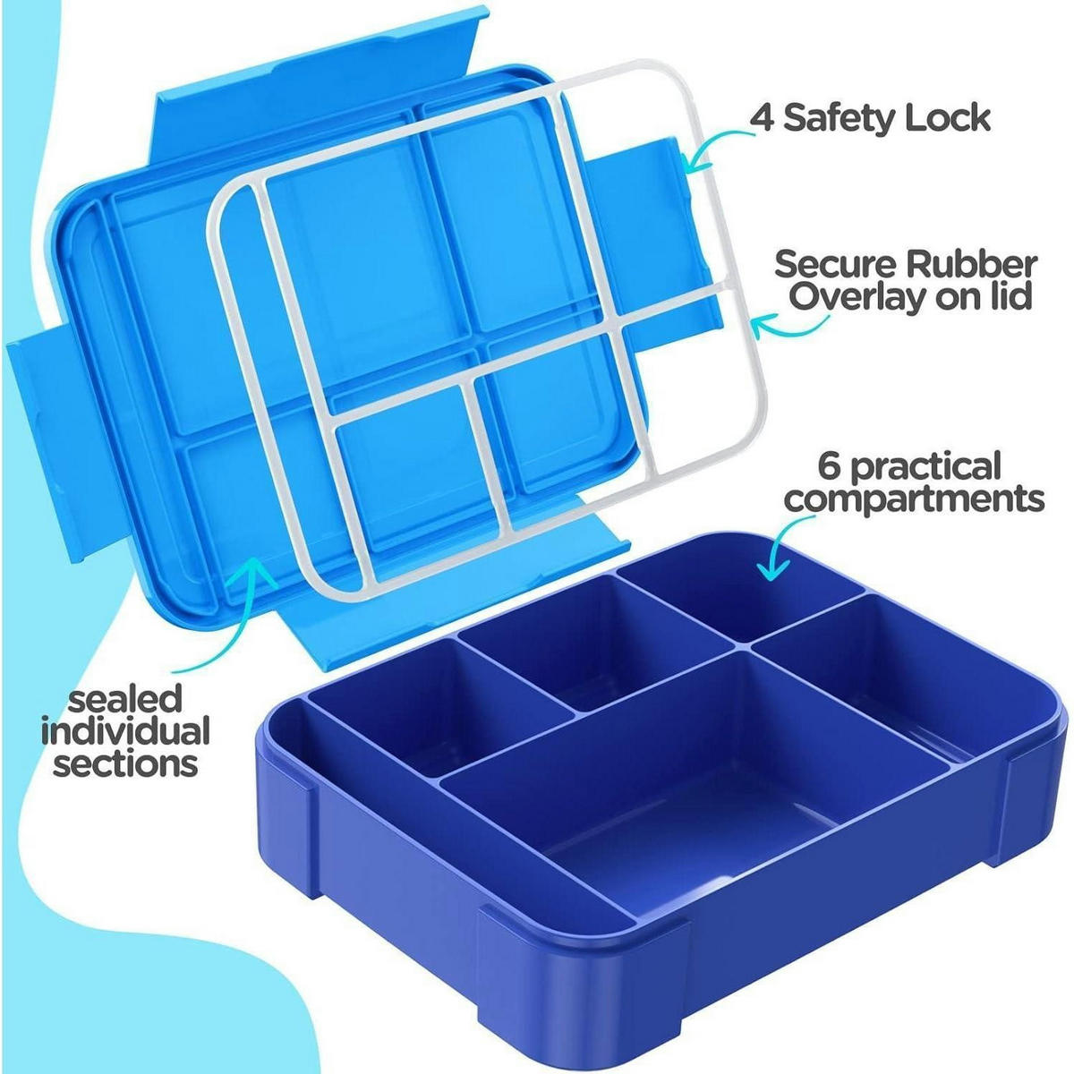 BROTDOSE Kinder mit 6 Fächern und Besteck 1330 ml Blau - Blau, Kunststoff (17/4.8/23cm)